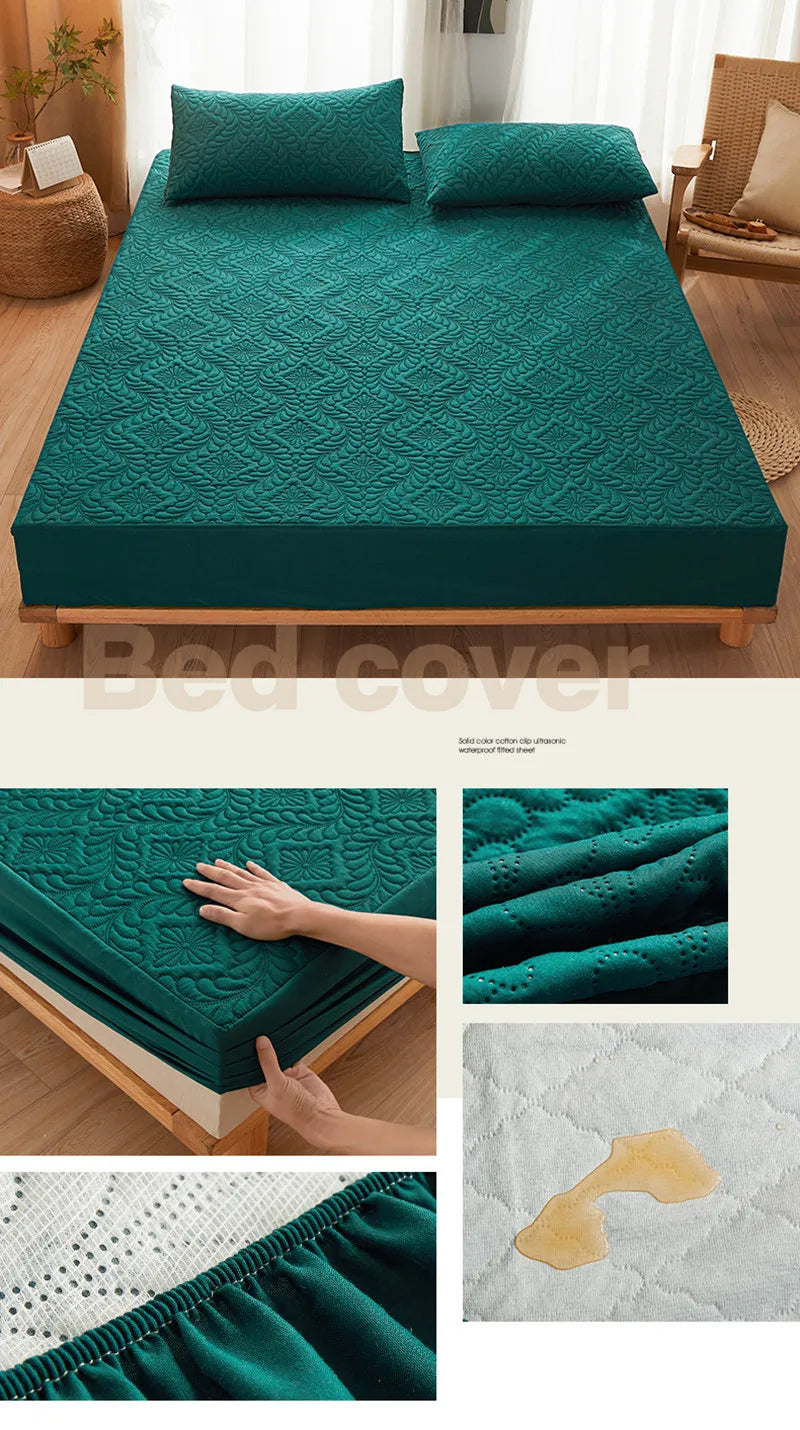 100% Waterproof Quilted Mattress Cover Protector Breathable Antibacterial Fitted Sheet with Elastic Band Queen King Bed Sheet