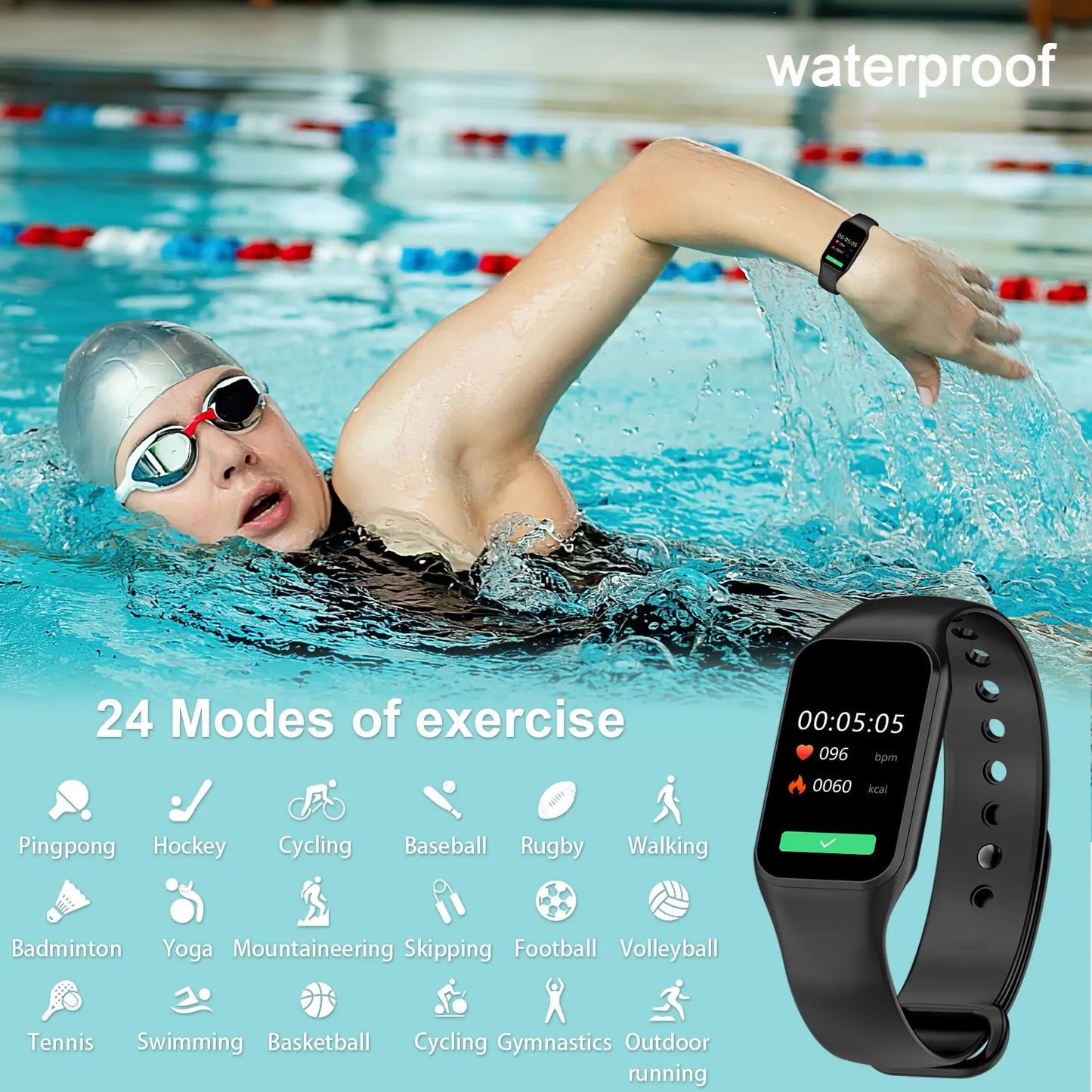 IOWODO 1.47" HD Smart Watch for Men Women Exercise Mode Smartwatch Sleep Monitor Pedometer Fitness Watch with Heart Rate SpO2