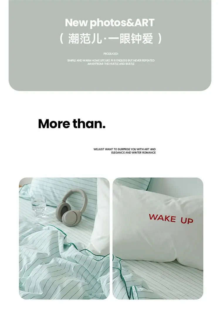 Mint Manbo Rolled Edge Washed Cotton Bed Four Piece Set, Duvet Cover, High-end Bed Sheet, Student Bed, Dormitory Three Piece Set
