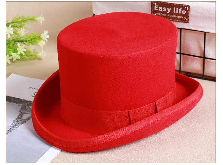 Fedoras Wool Magic high hat British black jazz top hat male court gentleman flat felt hat Webbing sombrero de copa británico