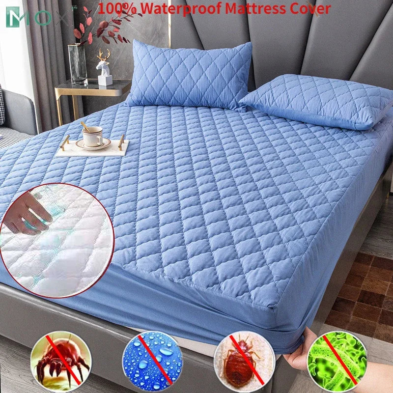 100% Waterproof Thicken Mattress Protector Cover Non-slip Fitted Bed Sheet Pad Bed Cover Single Double Bed Queen King Size 1Pc