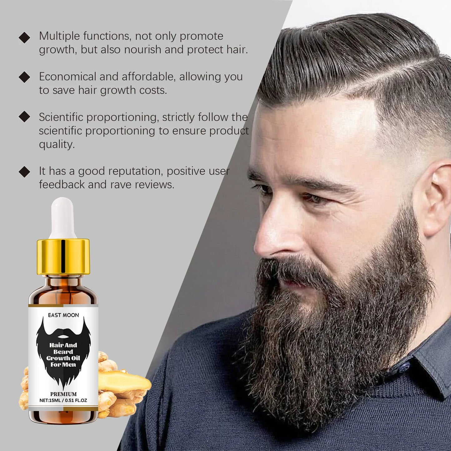 East Moon Ginger Hair Growth Oil Essential Prevent Loss Promoting Scalp Cleaning Repair Damaged Hair Regeneration Serum 15ML