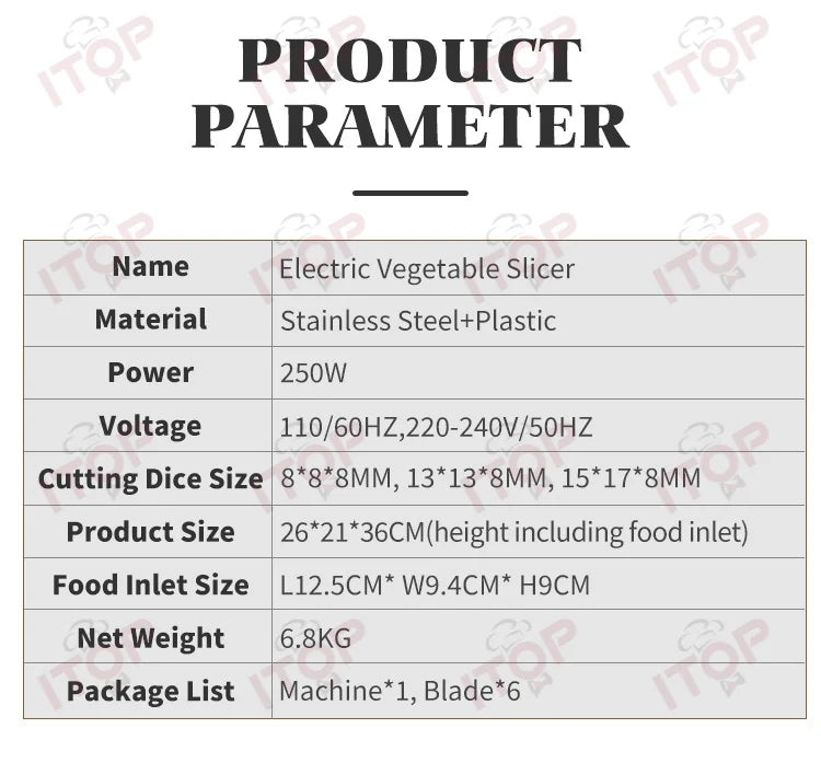 ITOP LEVEC Multi-Function Vegetable Slicer Chop/Dice/Shred 4-in-1 Stainless Steel Kitchen Machine Food Processor 220V 110V