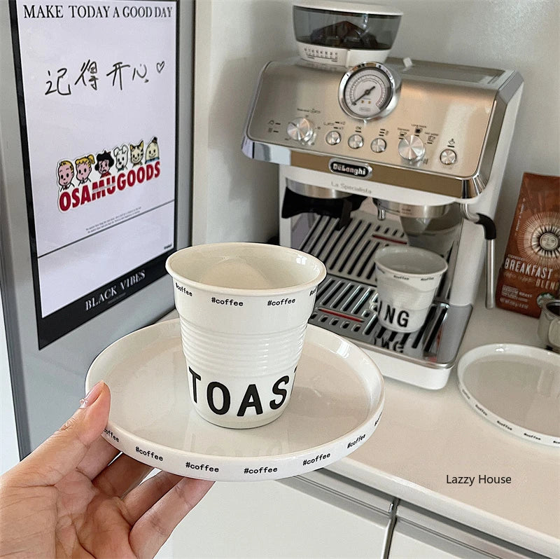 6.7oz korean style cups and mugs coffee mug white ceramic nordic wrinkle cup 200ml drinking coffe tumbler English Letter