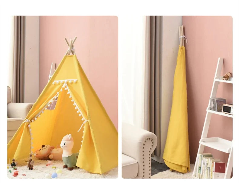 Portable Children Tents Tipi Play House Kids Cotton Canvas Indian Play Tent Wigwam Child Little Beach Teepee Party Room Decor