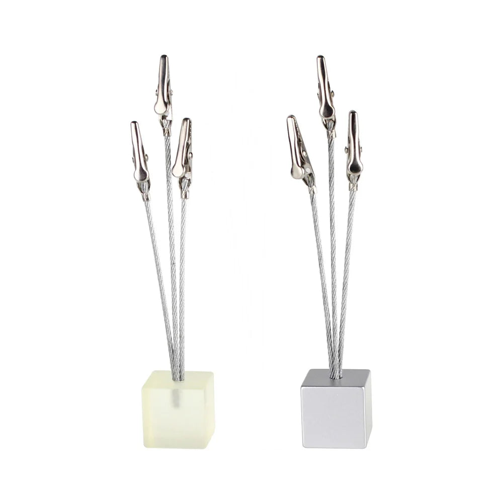 3 Wire Memo Holder Cube Picture Note card Clip Desk Paper Photo Holders Alligator Clamp Table Stand Place Office Business