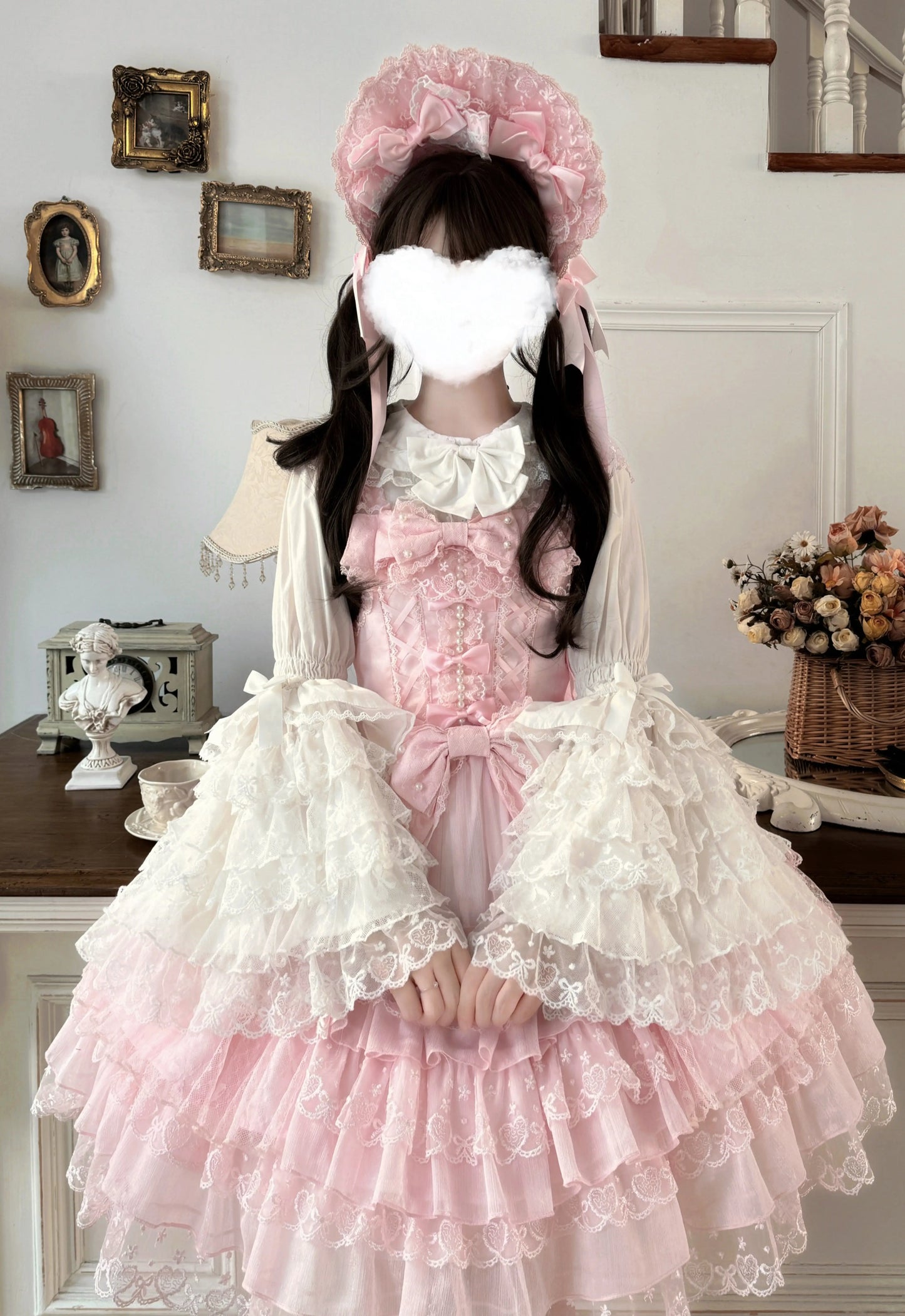 Original Design Lolita Jsk Suspender Dress Sweet Girl Women's Long Sleeve Inner Shirt Cute Princess Sling Cake Dress with Cape
