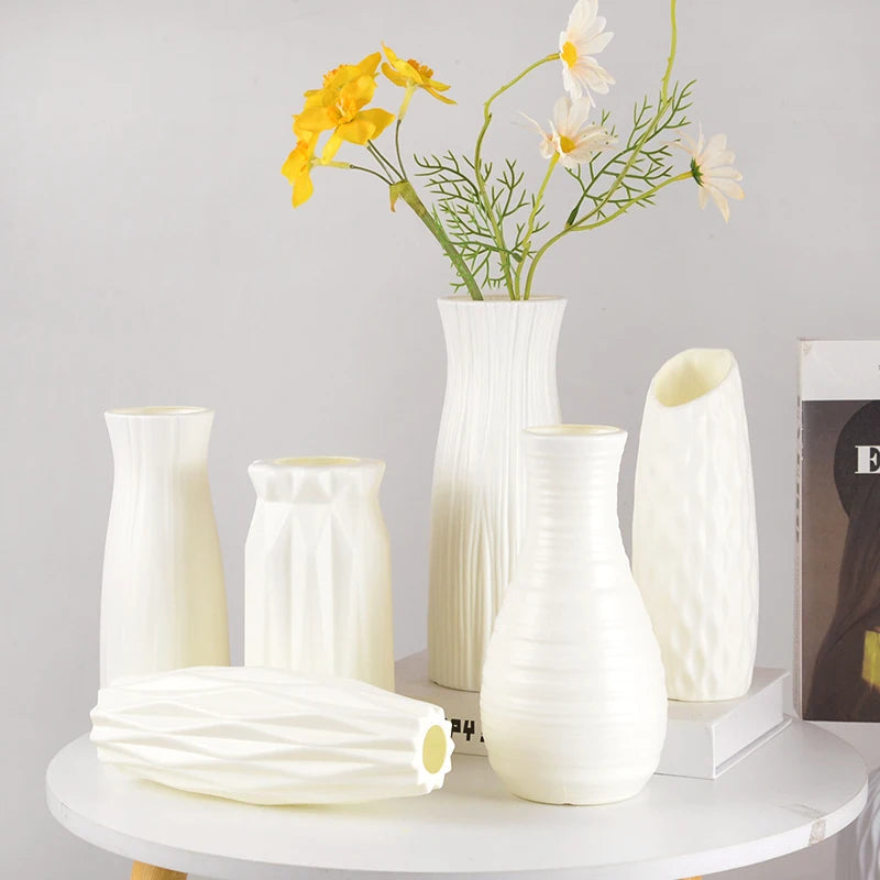 Nordic Flower Vase Imitation Ceramic Plastic Flower Vase Pot Home Living Room Desktop Decoration Wedding Centerpiece Arrangement