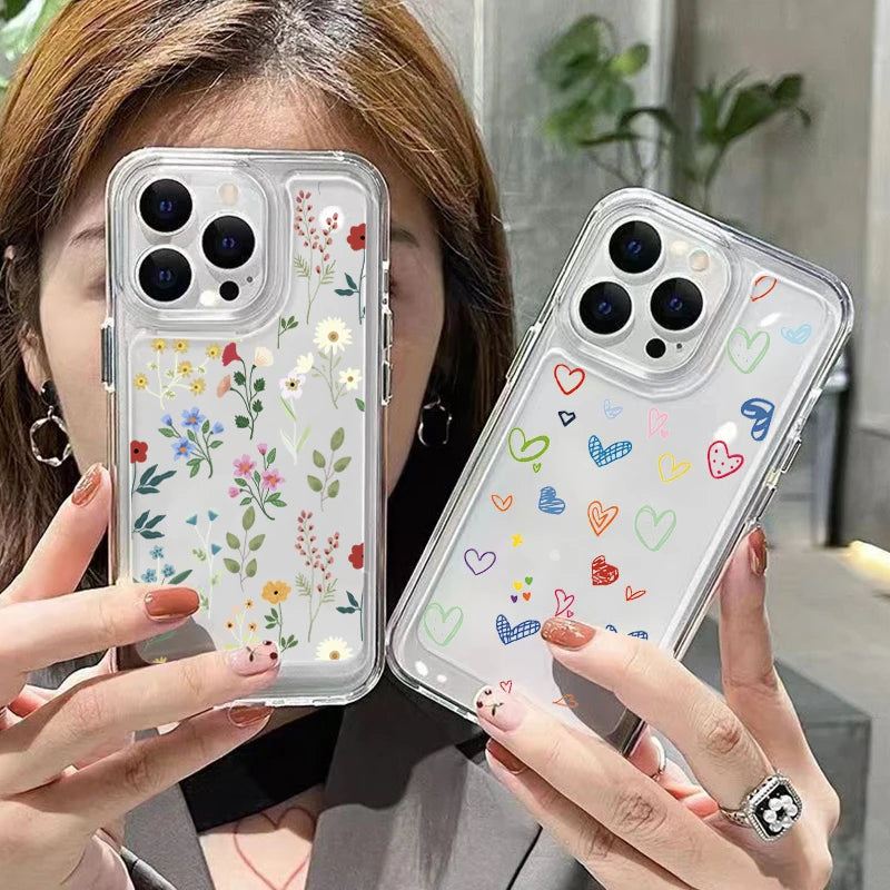 Flower Love Soft Silicone Phone Case For iPhone 16 15 14 13 12 11 Pro Max XS XR 7 8 15 Plus Transparent Shockproof Bumper Cover