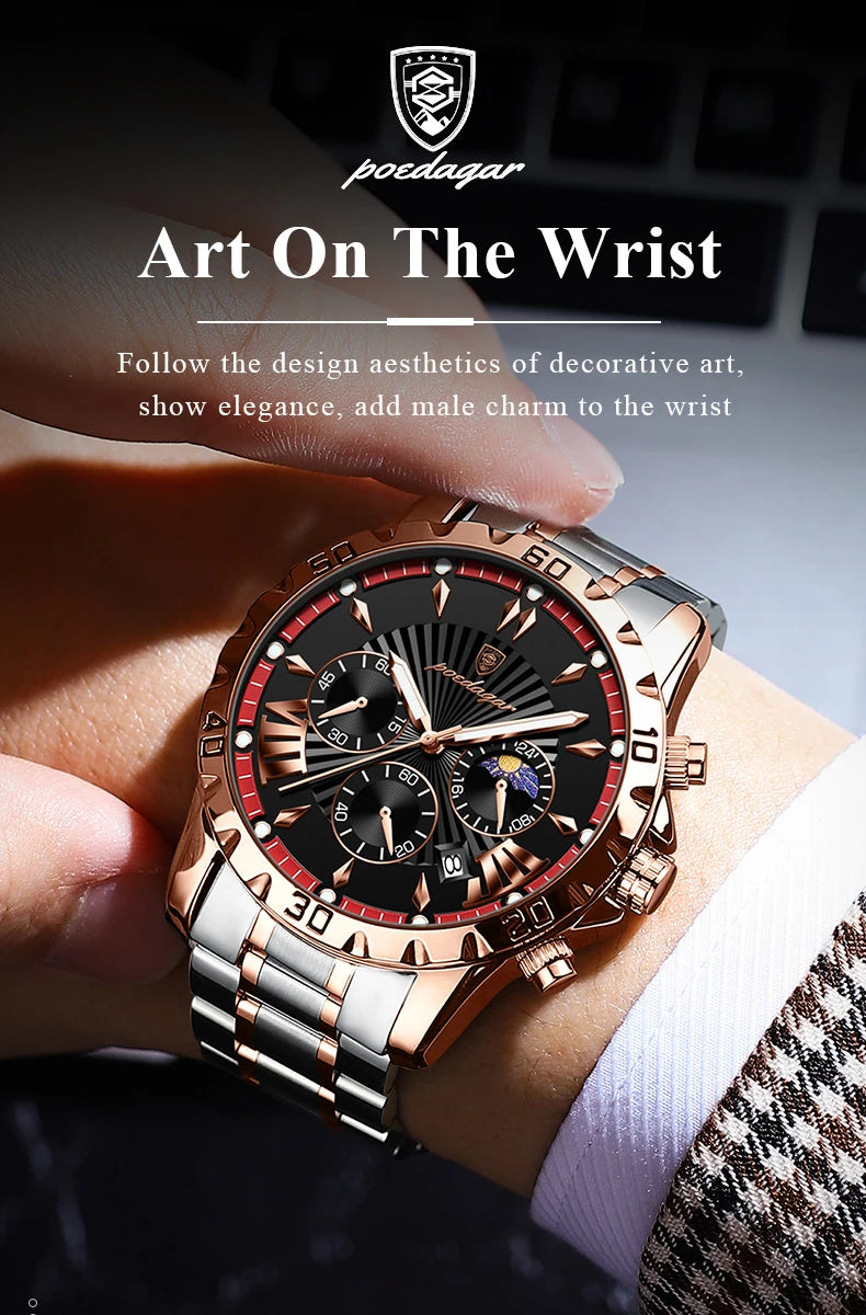 POEDAGAR Luxury High Quality Watch for Man Waterproof Luminous Chronograph Date Men Watch Stainless Steel Quartz Men's Watches