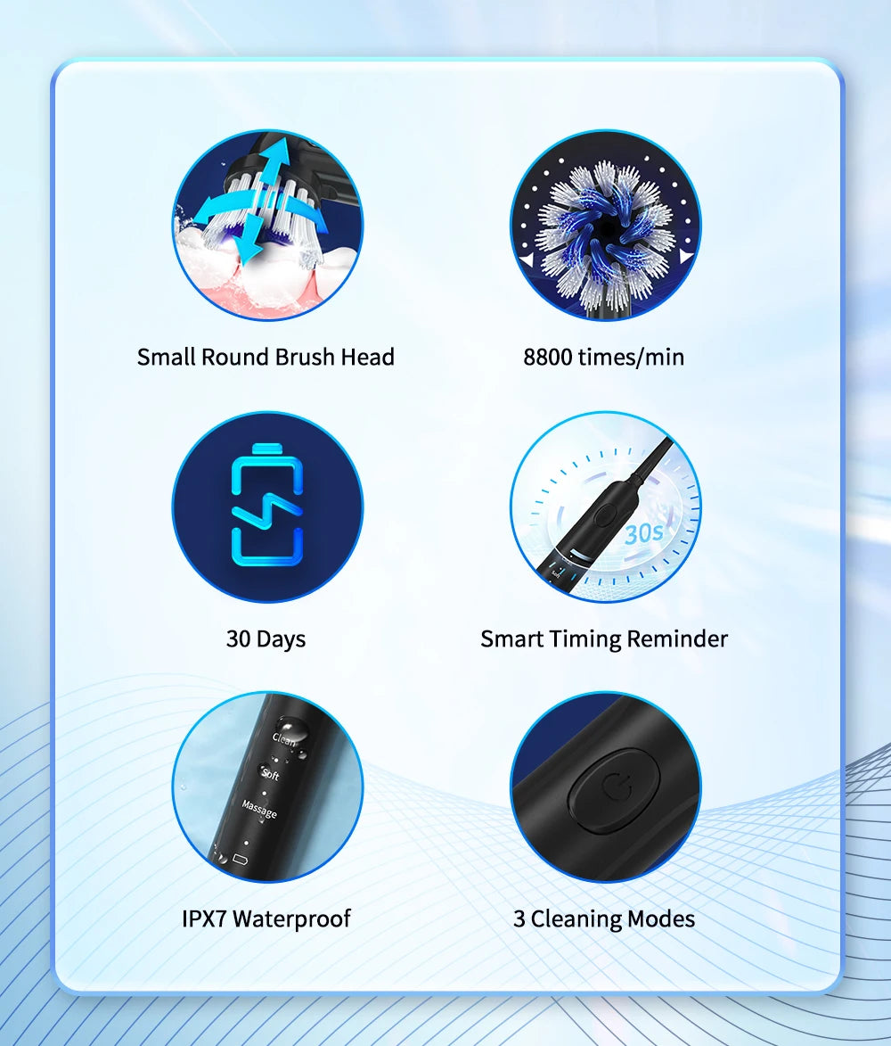 Mornwell T37 Electric Toothbrush Rotation Clean Teeth Adult Teeth Brush Electric Tooth Brush With 4 Extra Replacement Heads