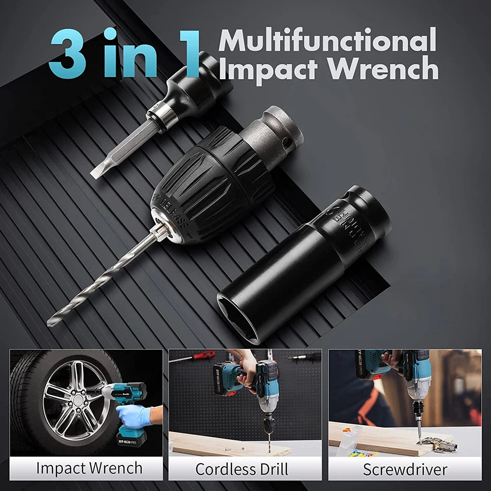 SEESII Cordless Impact Wrench 650N.m Torque Brushless Electric Wrench Power Tools with Sockets Screws Drill for Car Home WH700