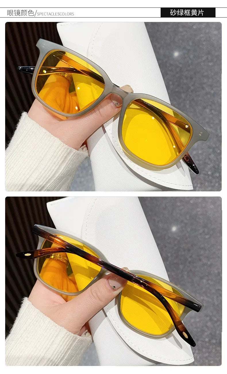 Women Trend Two-tone Sunglasses New Personality Square Frame Sunglasses Retro Yellow Men Fashion Frosted Small Frame Glasses