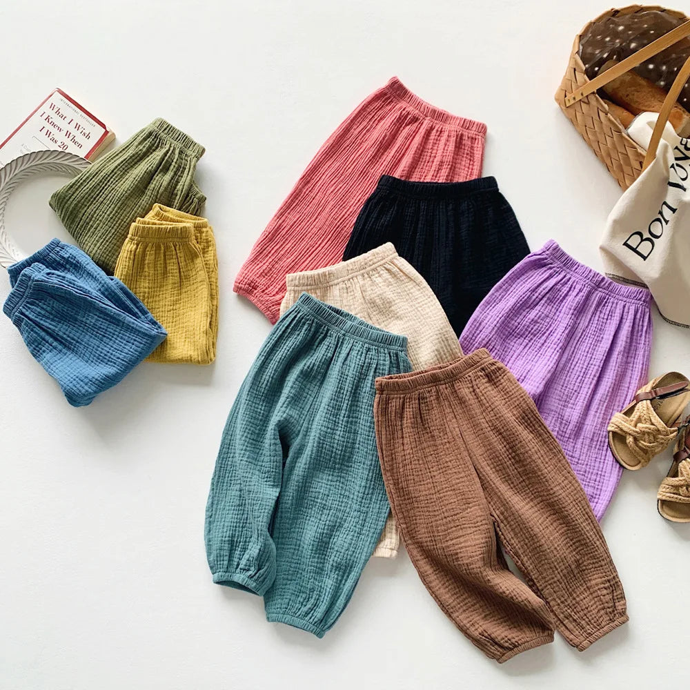 Sweet Girls Cotton Linen Pants Baby Kids Casual Loose Harem Pants Spring Summer Girl Breathable Pant Children Clothing