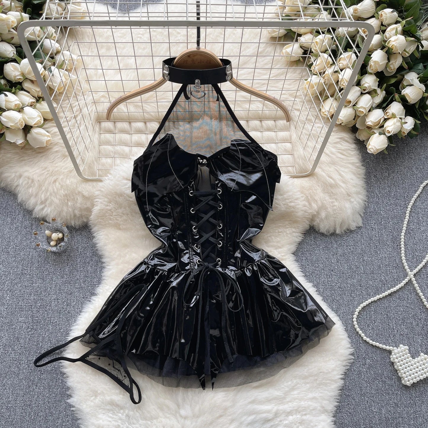 Girls Sexy Cute Japanese JK Uniform Mini Checkered Strap Skirt Off Shoulder High Waist Elastic Cosplay Dress Hot Sweet Pajama