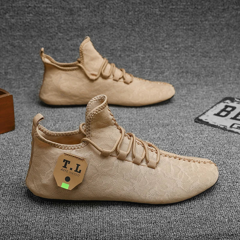 YRZL Men's Shoe Light Loafers Breathable Soft Comfortable Brown Walking Outdoor Casual Shoes Men 2024 Summer Lace Up Loafer Shoe