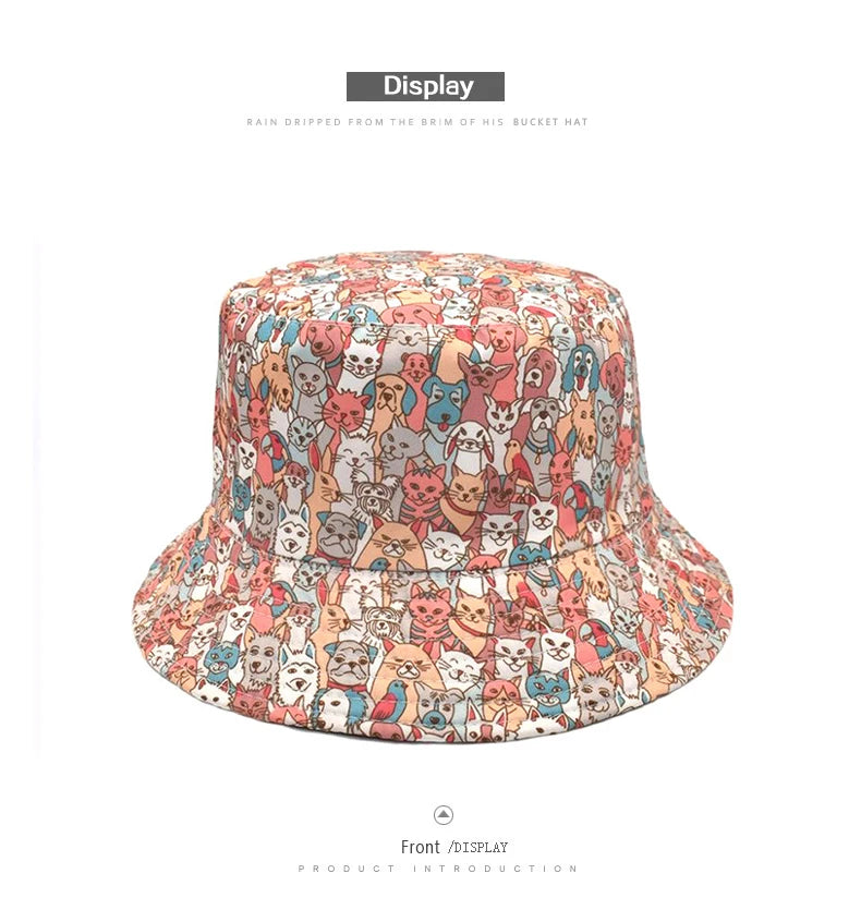 Bocca Children Bucket Hat Boy Girl Kid Panama Fisherman Hats 54cm Child Double Sides Reversible Cartoon Print Summer Bob Sun Cap