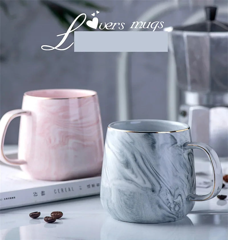 Nordic Ins Style Ceramic Mug Marbled Gold Rim Coffee Cup Oatmeal Breakfast Cup Valentine's Day present Couple water cups