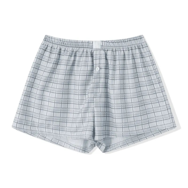 Women Vintage Summer Plaid Shorts y2k Fairy Clothes Sweet Girls Elastic Waist Slim Fit Bloomers Pants Loungewear Kawaii Shorts