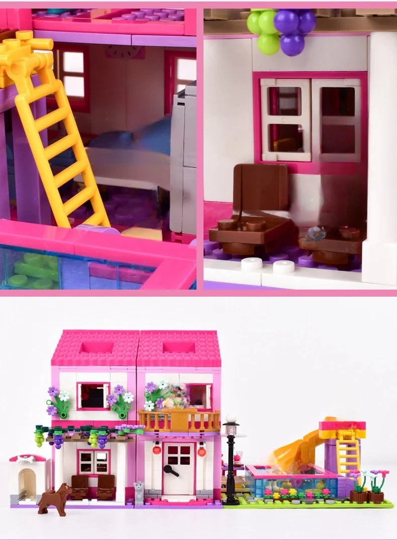 Friends City Series House Summer Holiday Villa Castle Building Blocks Sets Figures Swimming Pool Decor Toys for Kids Girls Gifts