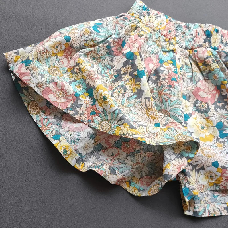 Sweet Girls Flower Culottes Summer Baby Girl Fashionable Children's Floral Wide-Leg Hot Pants Kids Girls Mini Shorts