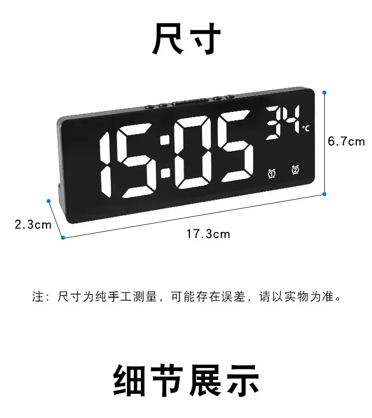 Voice Control Digital Alarm Clock Temperature Dual Alarm Snooze Desktop Table Clock Night Mode 12/24H LED Clock Watch Desk