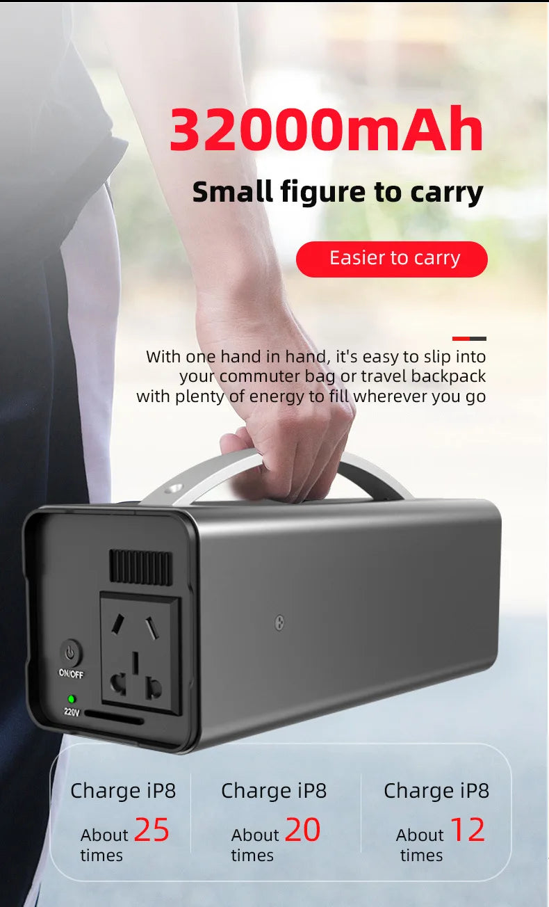 200W 32000mAh Portable Power Station Power Supply Outdoor Camping Laptop Powerful Powerbank Emergency External Auxiliary Battery