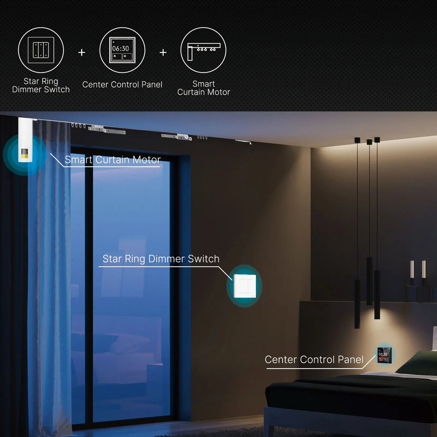 MOES Star Ring Series ZigBee Smart Dimmer Switch for Light Dimming Smart Life APP Work with Alexa Google Home Dimmable 1-3Gang