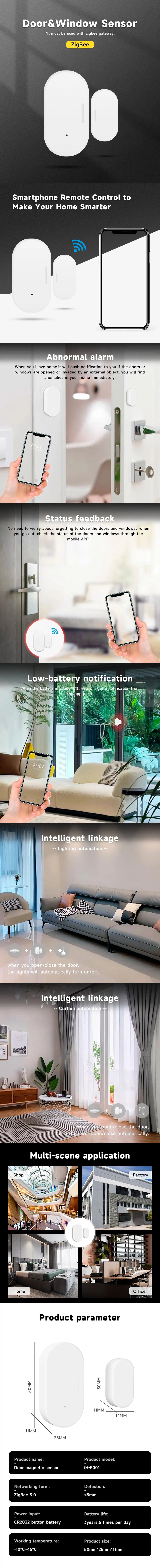 Tuya Zigbee 3.0 Smart Door Window Sensor Zigbee Door Open Closed Detectors Smart Life APP Control Via Alexa Google Home