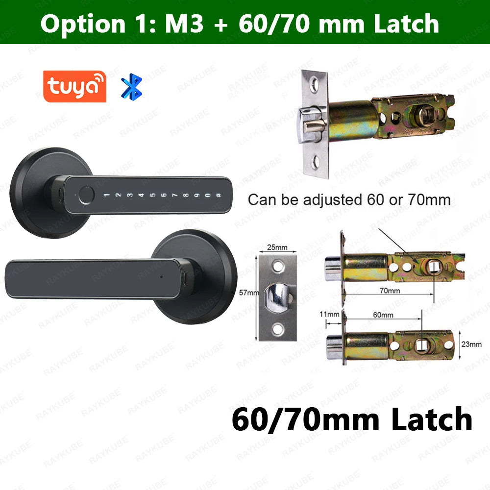 RAYKUBE M3 Tuya BLE Smart Fingerprint Electronic Door Lock Password Lock with Keys Smartlife/Tuya APP Unlock Delivery From USA