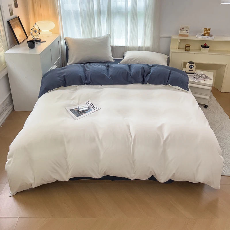 2-side Solid Color Brush Fabric Bed Set 4 Pieces Duvet Cover Pillowcase Bedding Set Bed Sheet Quilt Cover Single Queen King Size