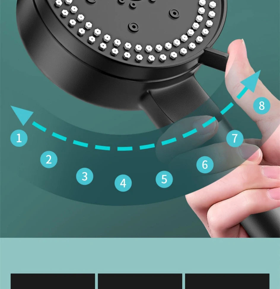 VILOYI 8 Modes Adjustable Shower Head High-pressure Water Saving Black Showerhead Handheld Bathroom Massage Showers Nozzle