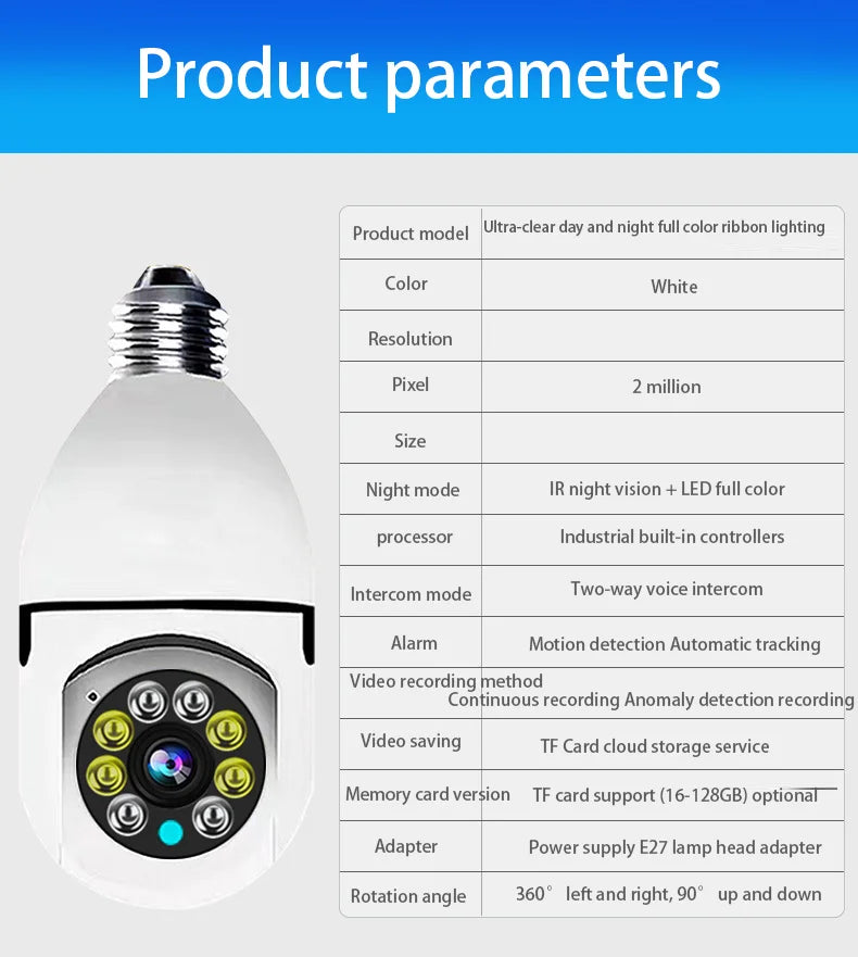 1080P Wifi Bulb E27 Surveillance Camera Full Color Night Vision 360° Rotating Automatic Human Tracking Two-way Talk Smart Home