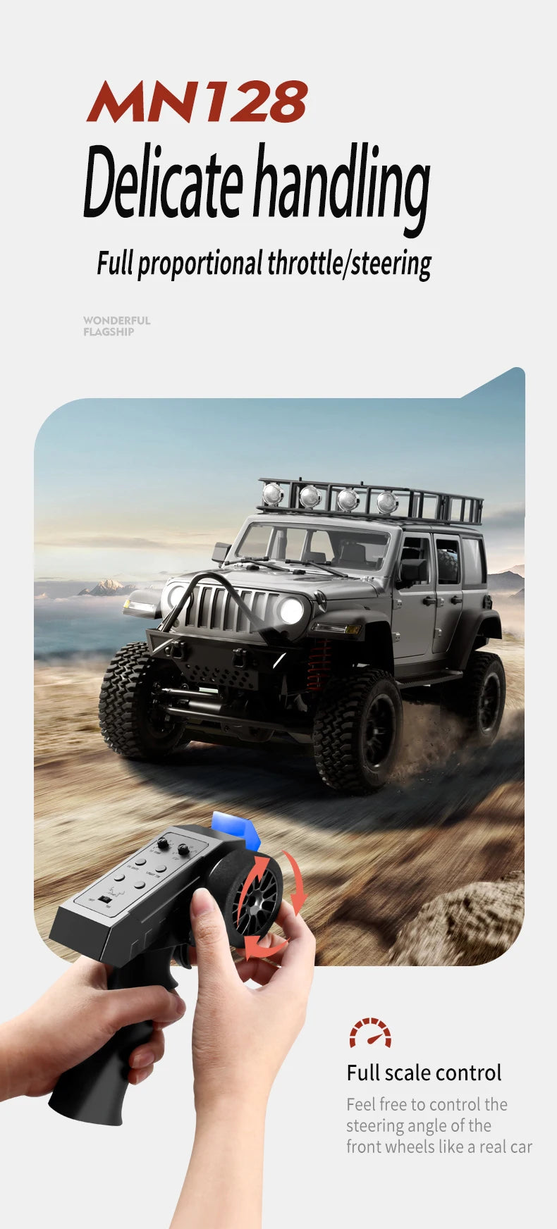 RC Crawler 4x4 Car MN128 2.4G Climbing Buggy Professional with LED Light Full Scale Remote Control Cars Toys for Boys Gift