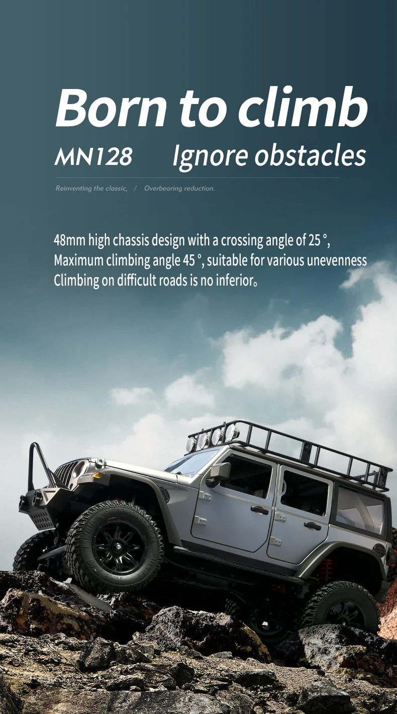 RC Crawler 4x4 Car MN128 2.4G Climbing Buggy Professional with LED Light Full Scale Remote Control Cars Toys for Boys Gift