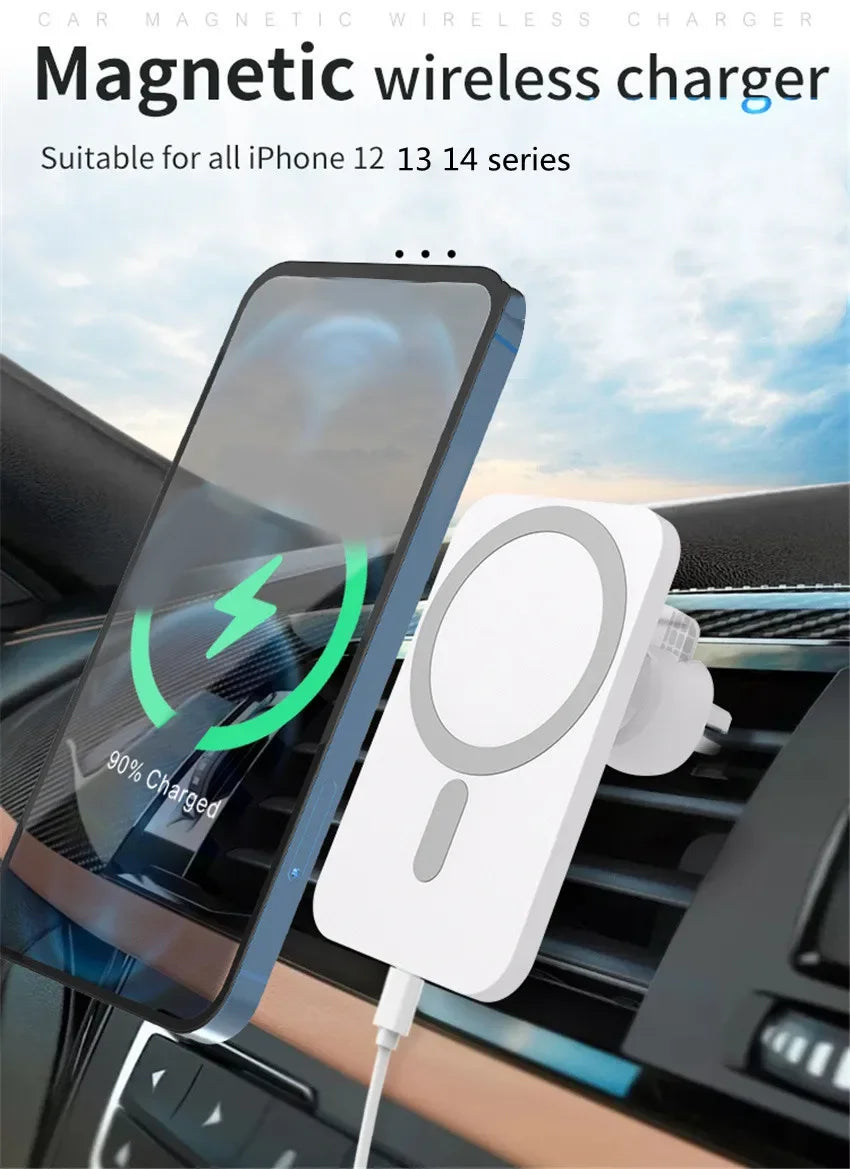 Magnetic Car Wireless Charger For iPhone 12 13 14 15 Pro Max Mini Magnet Car Phone Holder Stand Mount 15W Fast Charging Station