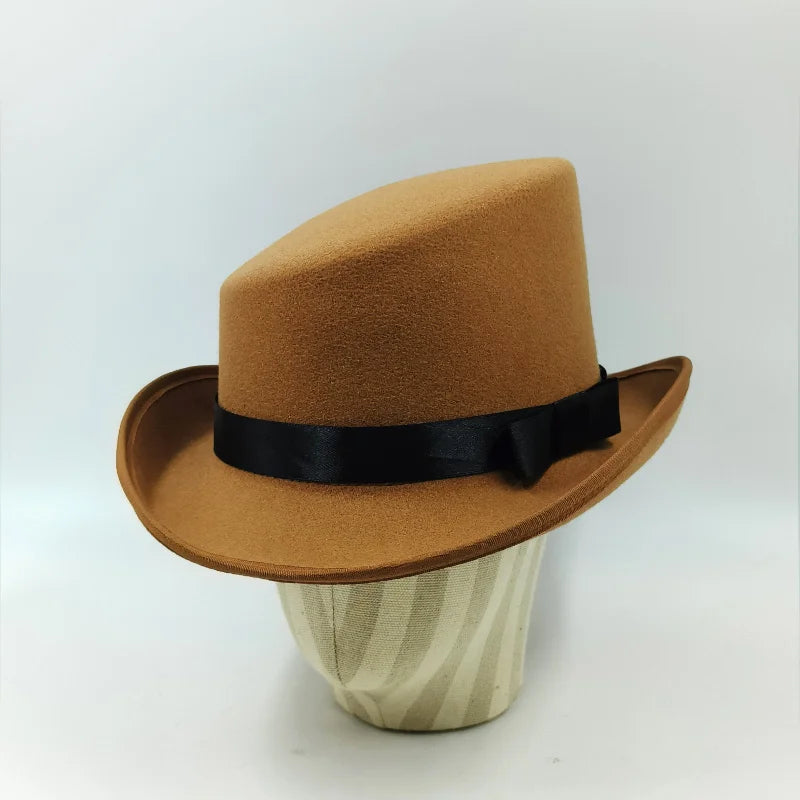 Fedoras Wool Magic high hat British black jazz top hat male court gentleman flat felt hat Webbing sombrero de copa británico