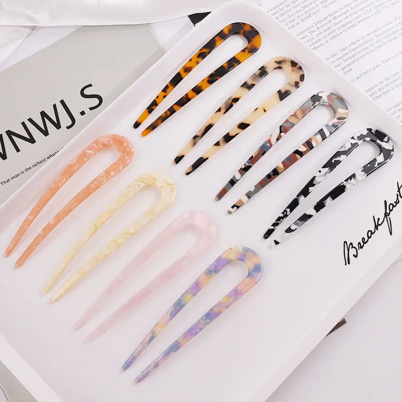 Fashion Acetate Hair Sticks for Women Shell HairClip Hair Pins U Shape Girls Hairpins HairBun Maker Wedding Hair Accessories