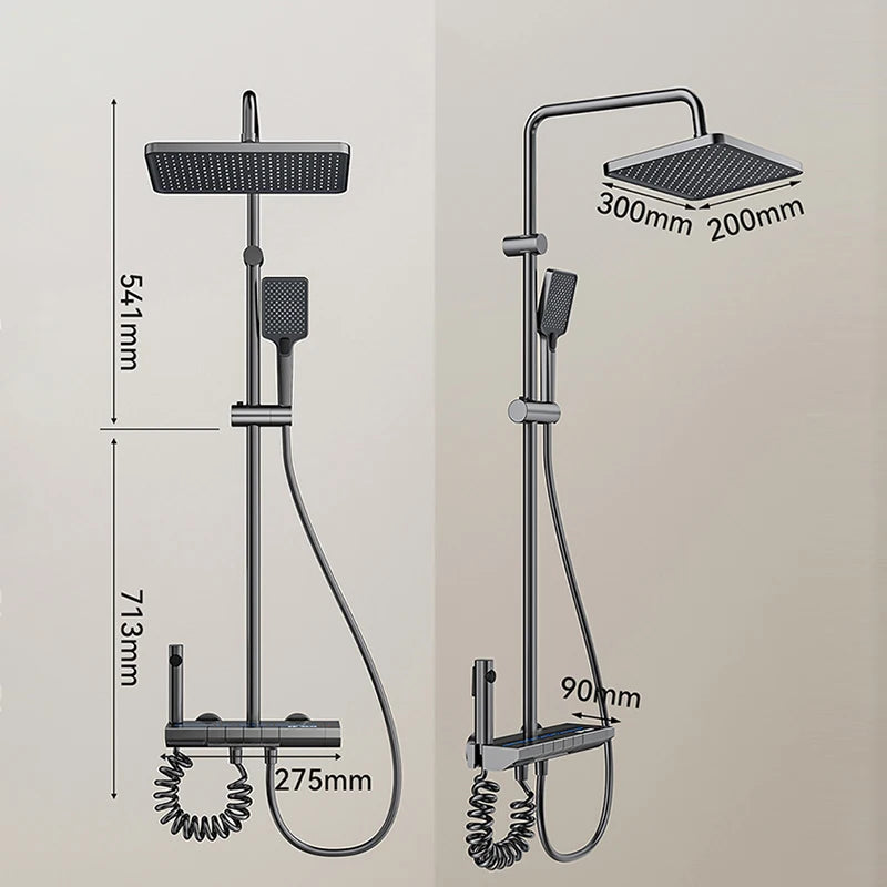 Bathroom Shower Full Set Gray Digital Display Shower System Set Piano Button With Ambient Light Faucets Shower Head