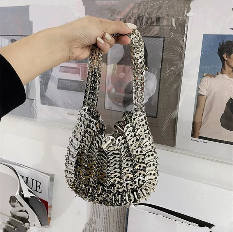 luxury Women Bags Designer Metal Sequins Chain Woven Bag Hollow Evening Bags Clutch Female Travel Holiday Shoulder Bag Handbag