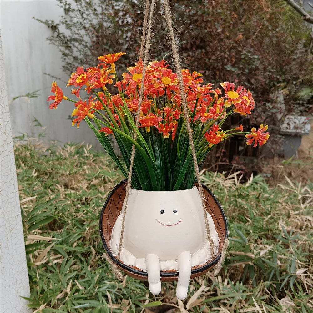Flower Pot Wall Planter Pot Creative Swing Face Resin Cute Plant Succulent Pots Smiling Face Flower Container Garden Accessories