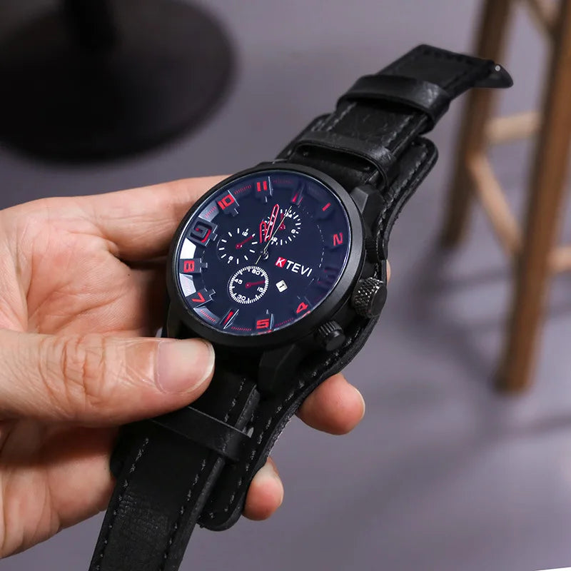 YIKAZE Luxury Business Men Quartz Watch Classic Retro Men's Watches Big Dial Leather Strap Date Military Wristwatch for Man