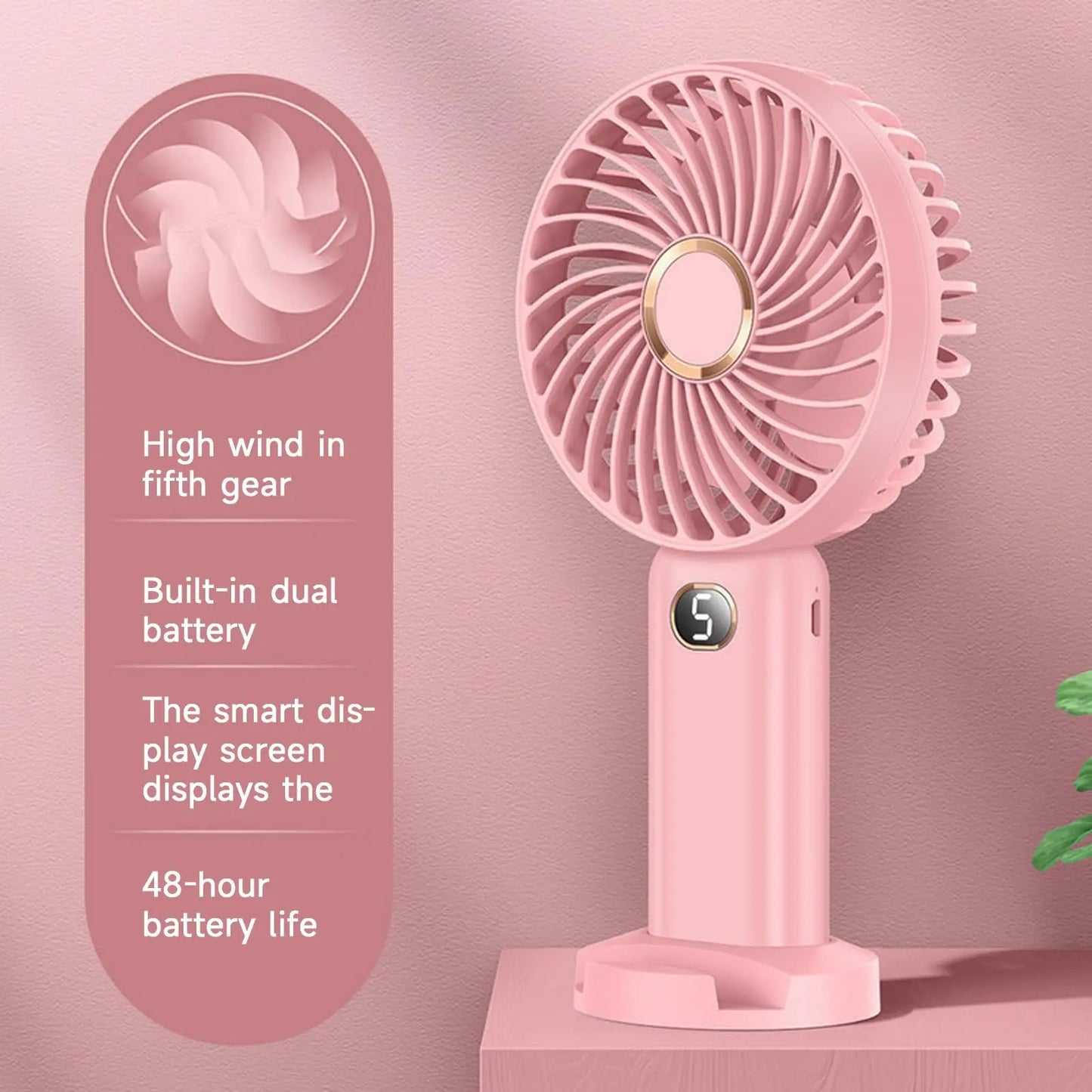 Portable Fan Digital Display 1200mAh Battery Capacity Usb Rechargeable Speed Adjustable Handheld Fans Air Conditioner Cooling