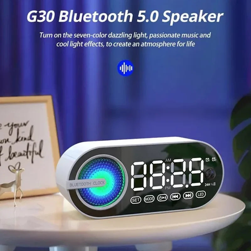 Table Alarm Clock Bluetooth Speaker FM Radio Sound Box Desktop Alarm Clock Subwoofer Music Player TF Card Bass Speaker Boombox