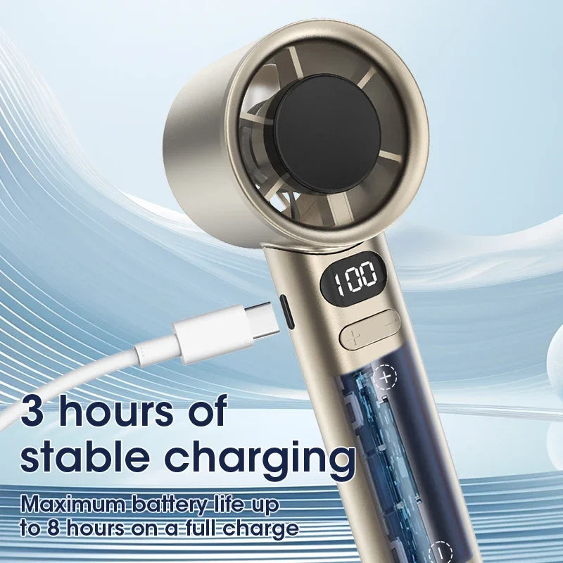 120 Gears Handheld Fan Desktop Small Fan Portable USB Charging Turbo Fan High-speed Mini Fan Data Disply Air Conditioner Fans