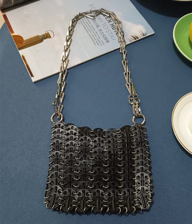 luxury Women Bags Designer Metal Sequins Chain Woven Bag Hollow Evening Bags Clutch Female Travel Holiday Shoulder Bag Handbag
