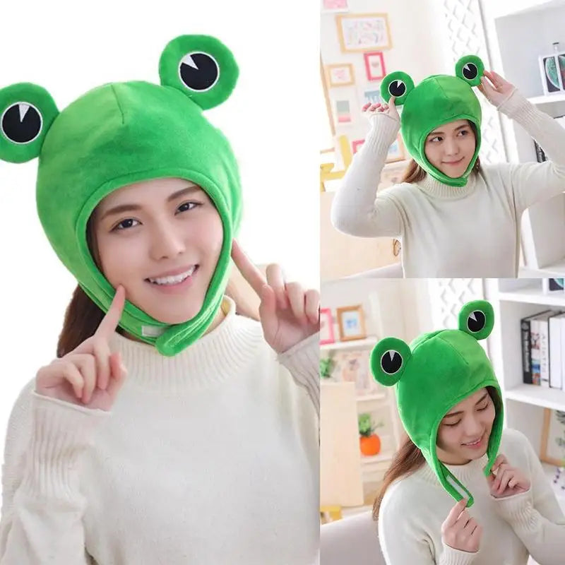 Cartoon Funny Adorable Plush Frog Hat Big Eyes Creative Animal Cosplay Costume Dress Up Hat Headgear for Kids Adults Gift C4Z2