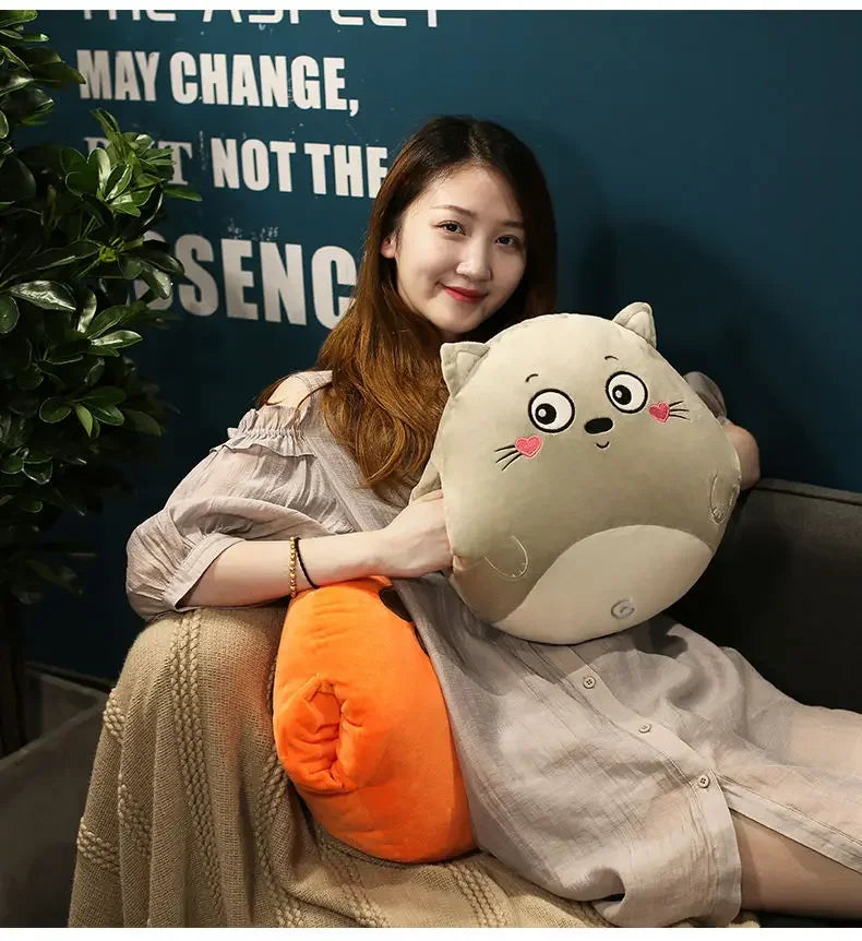 Cute Cushion Blanket 3 in1 Stuffed Hand Warmer Bag Cartoon Animal Pillow Blanket Home Car Travel Pillow for Children Girl Gift