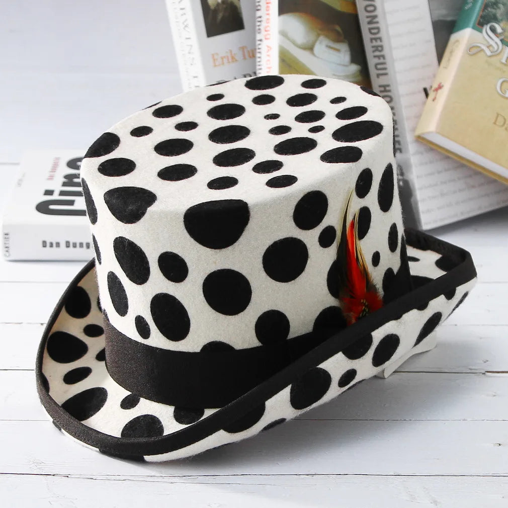 New Men Hat 100% Wool Fedora Hat Unisex Top Show Gentleman Bowler Hat Black Red Magic Hat Presidential Hat Feather Accessories