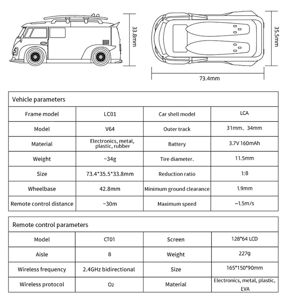 LDARC V64 1/64 MINI RC Simulated Electric Remote Control Model Car Tabletop Bus Vehicle RTR 2.4GHz Adults Children's Toys